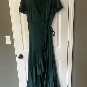 Lulu's Deep Green Maxi Wrap Dress